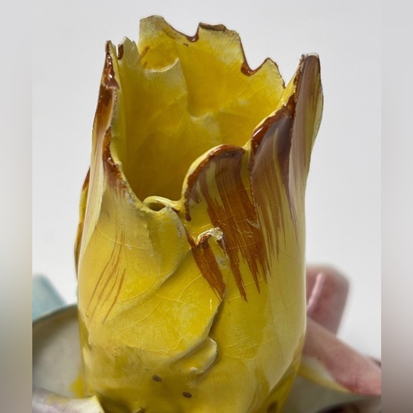 VTG Italian Capodimonte Style Hand Painted Porcelain Rose Candleholder 3.5” X 4” - Picture 9 of 11